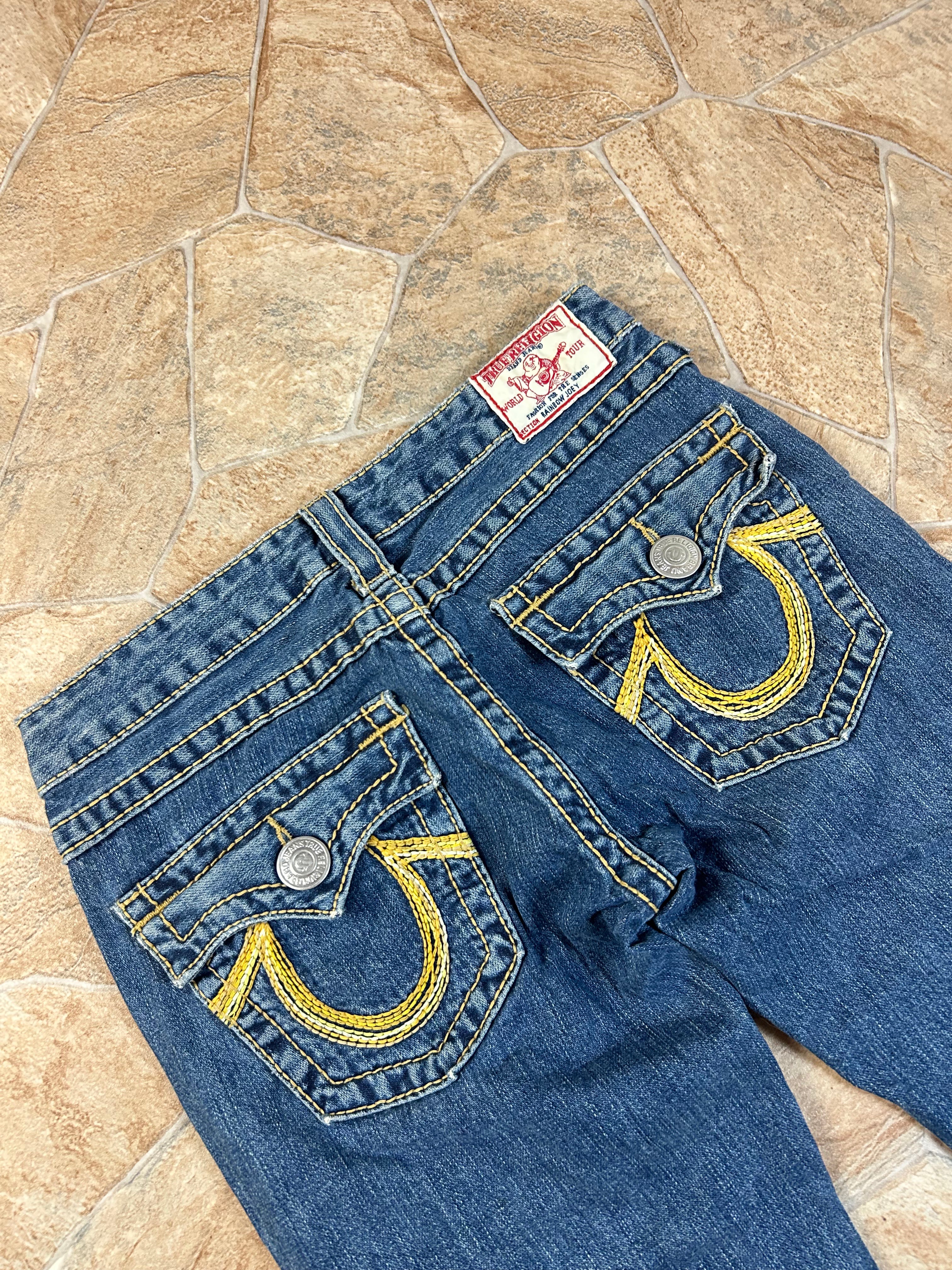 True Religion Vintage Flared Jeans Bootcut Schlaghose lowwaist Rainbow Joey, XS