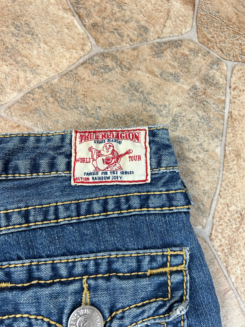 True Religion Vintage Flared Jeans Bootcut Schlaghose lowwaist Rainbow Joey, XS