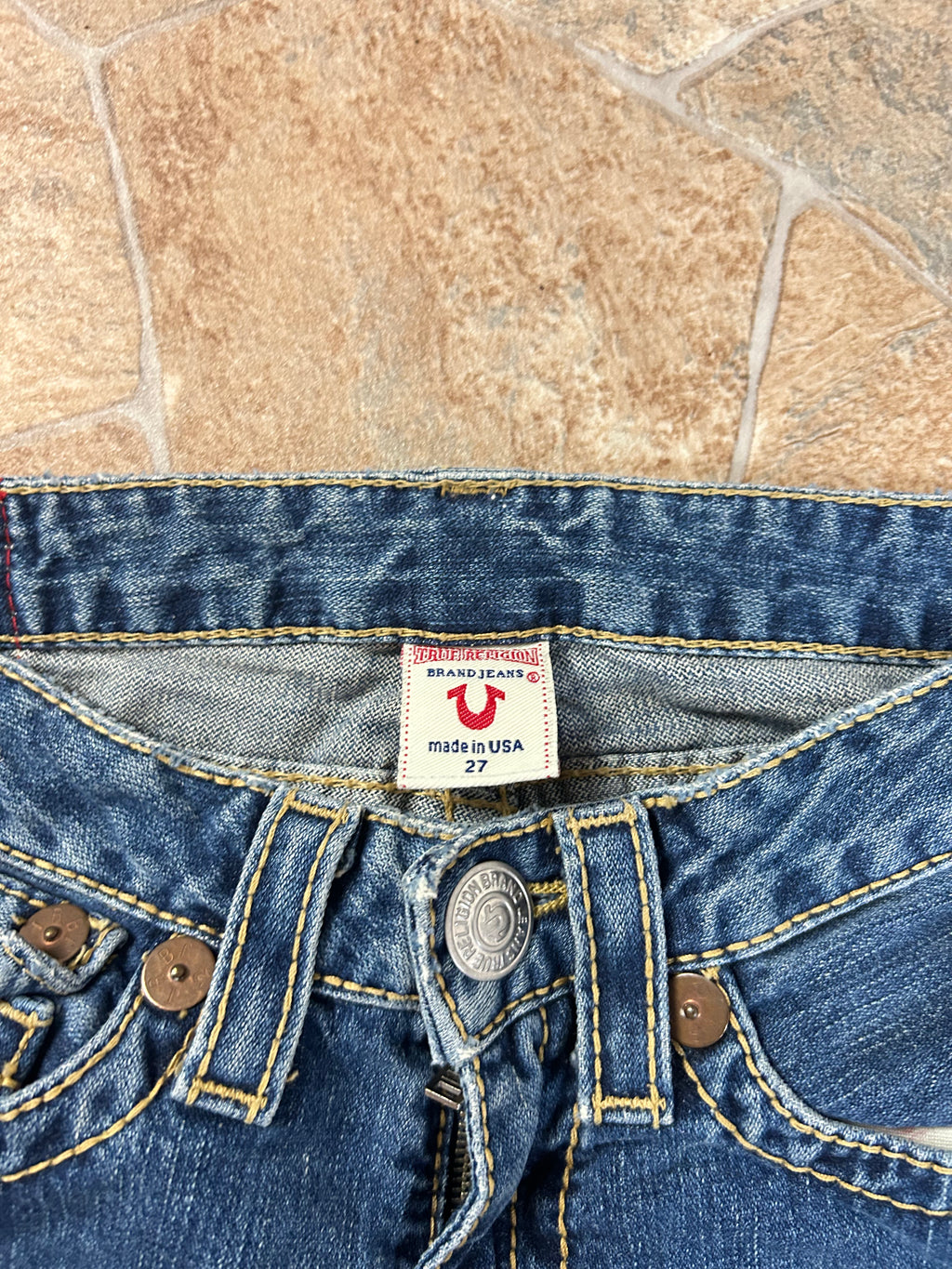 True Religion Vintage Flared Jeans Bootcut Schlaghose lowwaist Rainbow Joey, XS