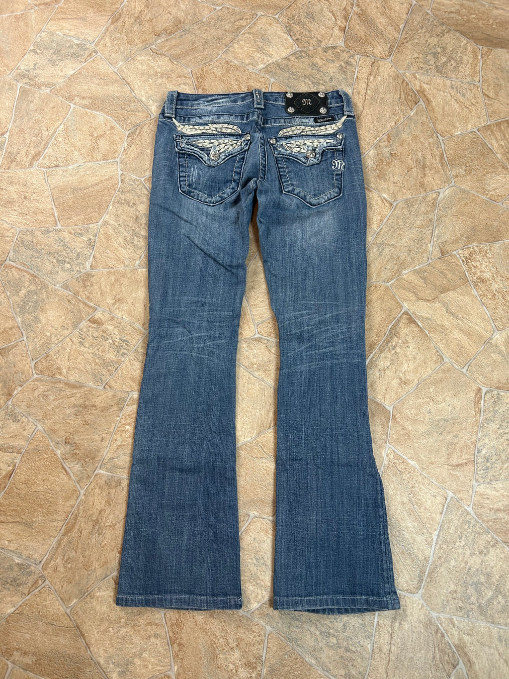 Miss Me Vintage Flared Jeans Bootcut Schlaghose lowwaist Angel Wings, XS