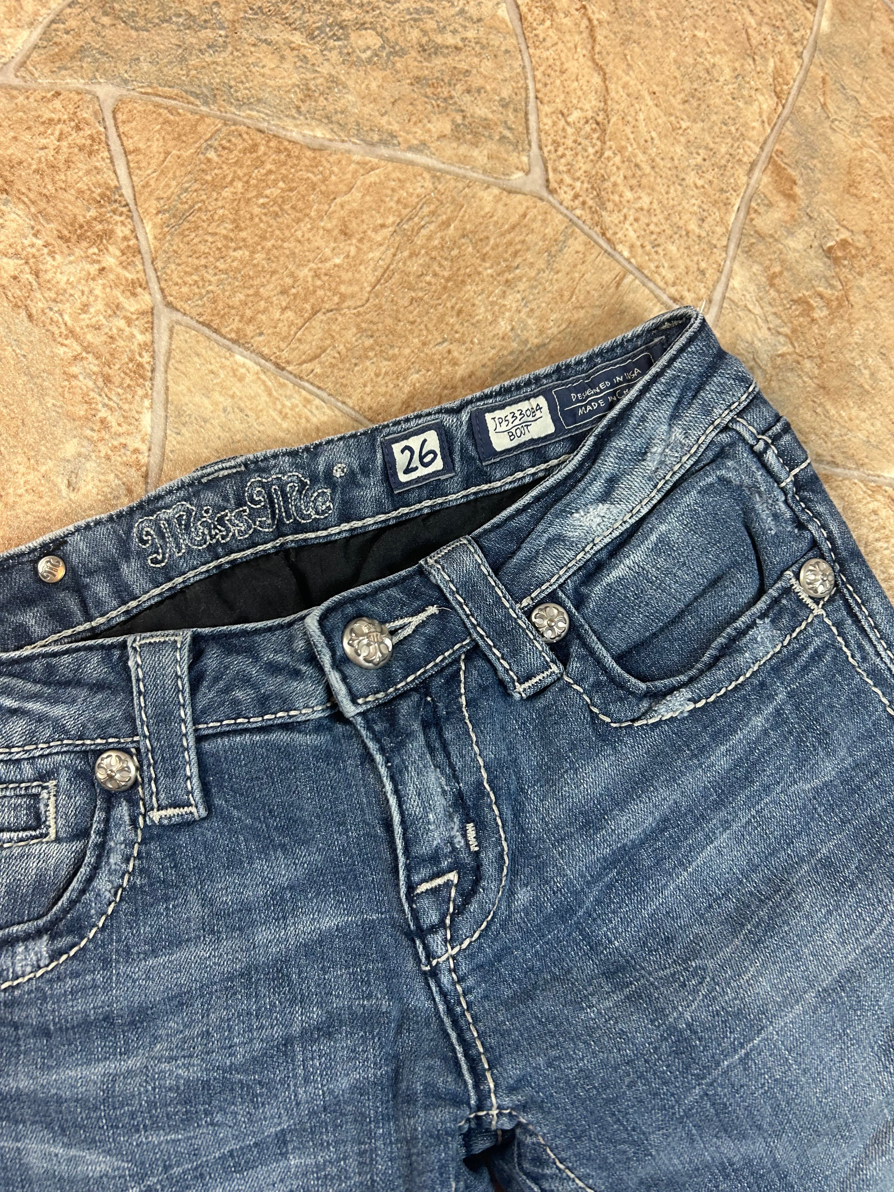 Miss Me Vintage Flared Jeans Bootcut Schlaghose lowwaist Angel Wings, XS