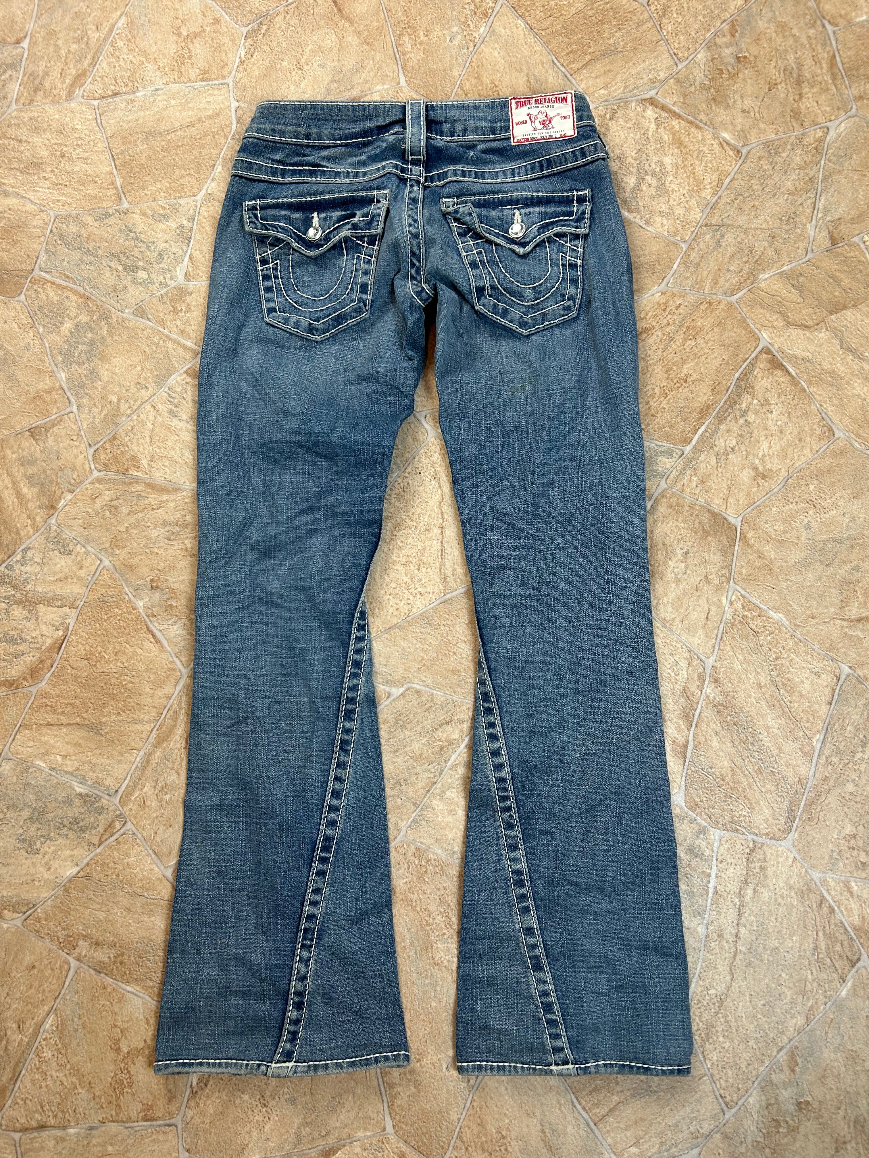 True Religion Vintage Flared Jeans Bootcut lowwaist Disco Joey Big T Swarovski Y2K W24/XS