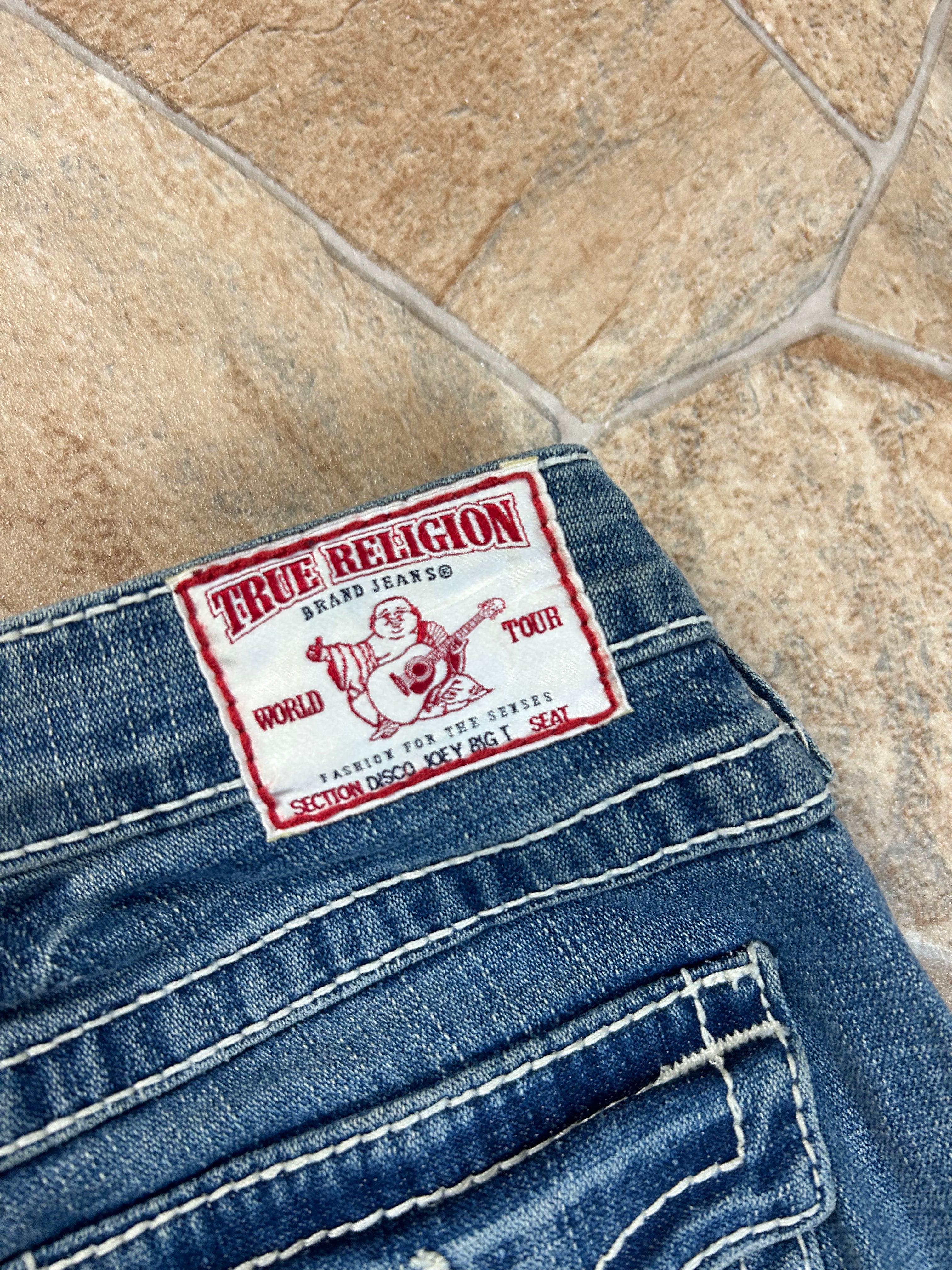 True Religion Vintage Flared Jeans Bootcut lowwaist Disco Joey Big T Swarovski Y2K W24/XS