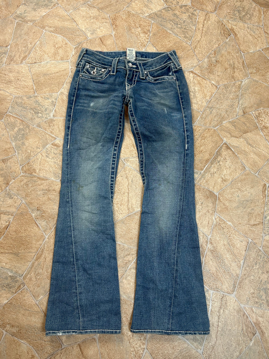 True Religion Vintage Flared Jeans Bootcut lowwaist Disco Joey Big T Swarovski Y2K W24/XS