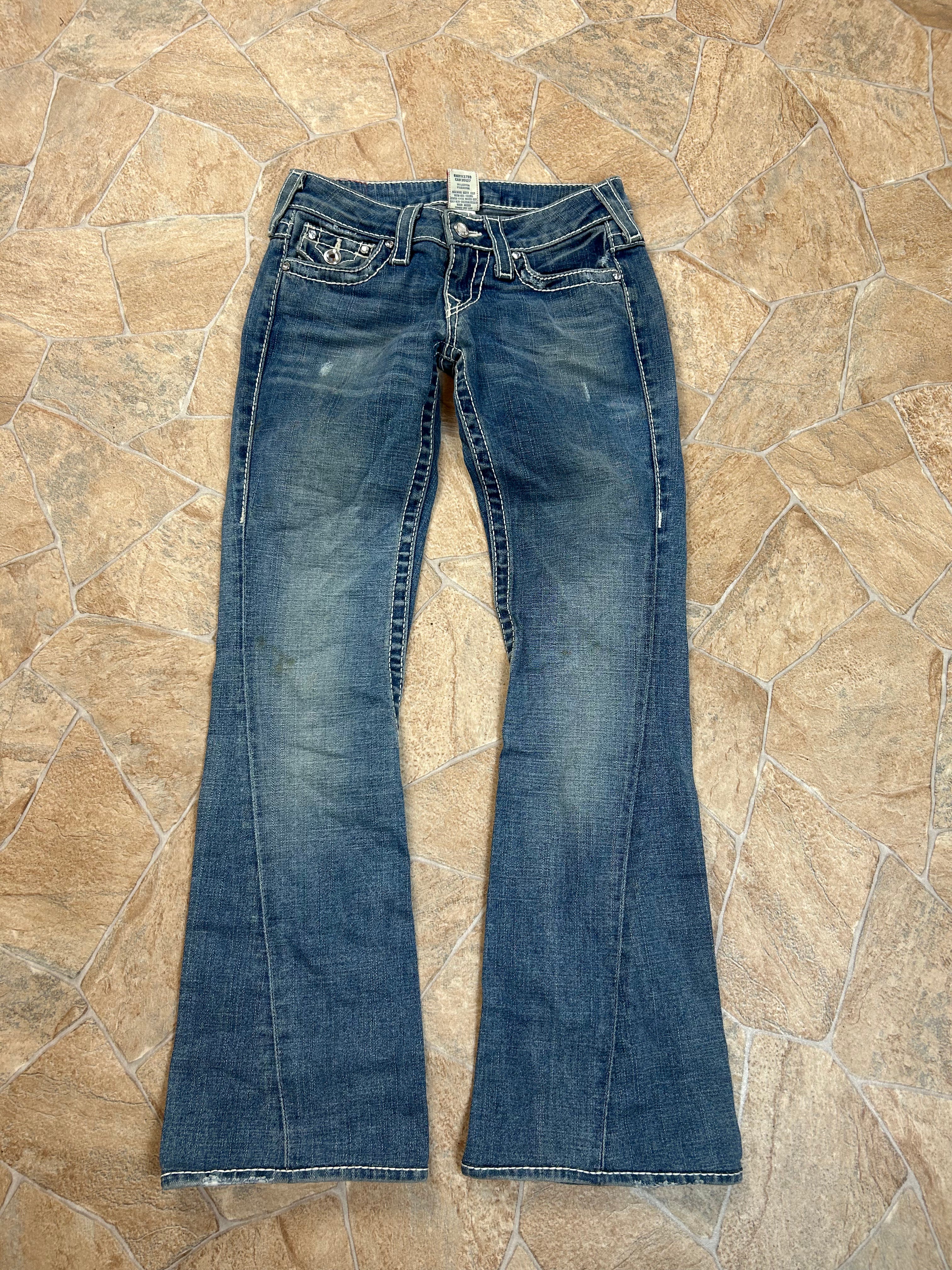 True Religion Vintage Flared Jeans Bootcut lowwaist Disco Joey Big T Swarovski Y2K W24/XS