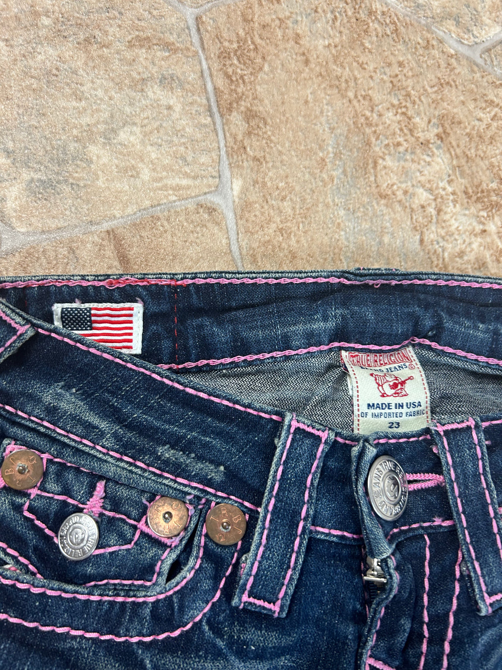 True Religion Vintage Flared Jeans Bootcut lowwaist Rainbow Joey Y2K W23/XS